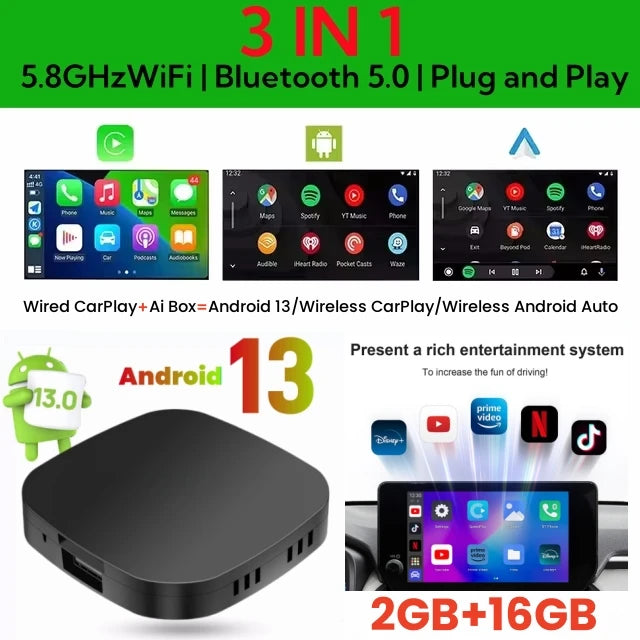 CarstreamBox Android 13 – CarPlay & Android Auto Sans Fil | TV Box Auto 2025