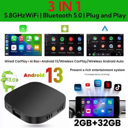 CarstreamBox Android 13 – CarPlay & Android Auto Sans Fil | TV Box Auto 2025